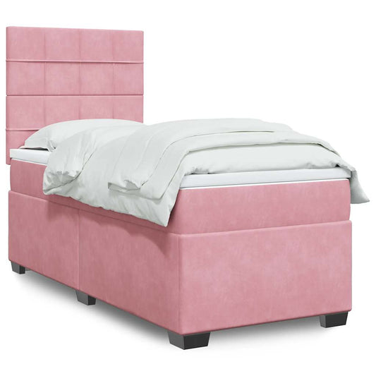 vidaXL Κρεβάτι Boxspring με Στρώμα Ροζ 100x200 εκ. Βελούδινο