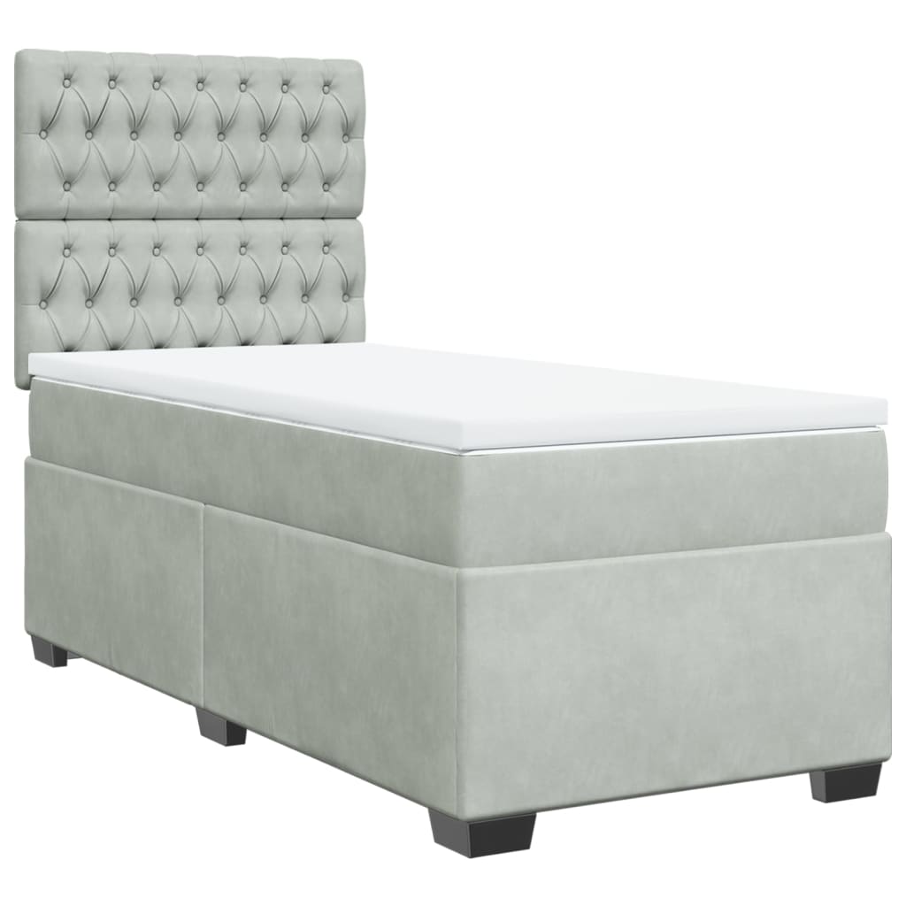 vidaXL Κρεβάτι Boxspring με Στρώμα Ανοιχτό Γκρι 100x200 εκ. Βελούδινο