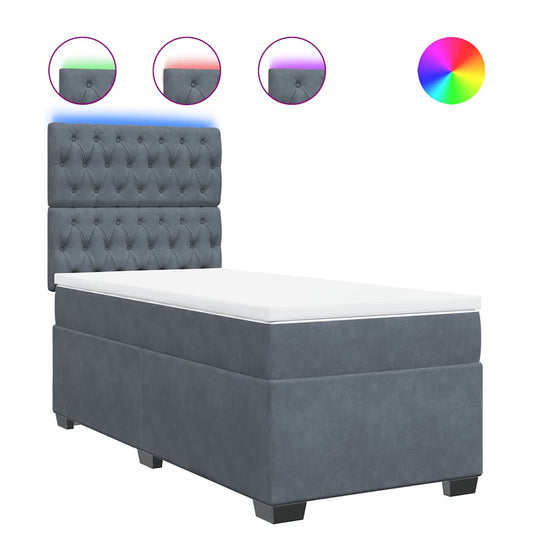 vidaXL Κρεβάτι Boxspring με Στρώμα Σκούρο Γκρι 100x200 εκ. Βελούδινο