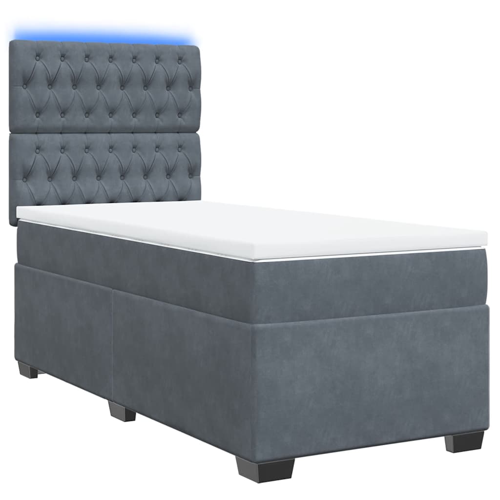 vidaXL Κρεβάτι Boxspring με Στρώμα Σκούρο Γκρι 100x200 εκ. Βελούδινο