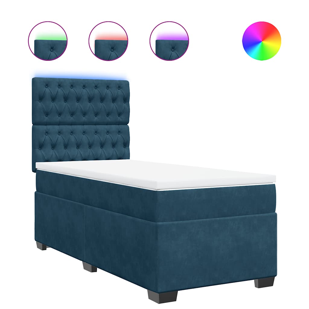 vidaXL Κρεβάτι Boxspring με Στρώμα Μπλε 100x200 εκ. Βελούδινο