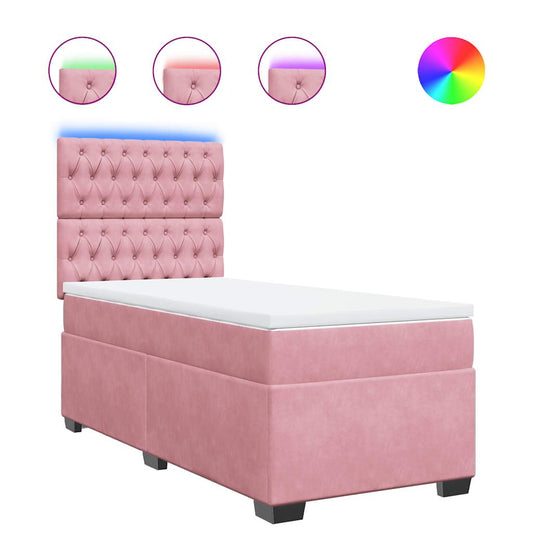 vidaXL Κρεβάτι Boxspring με Στρώμα Ροζ 100x200 εκ. Βελούδινο