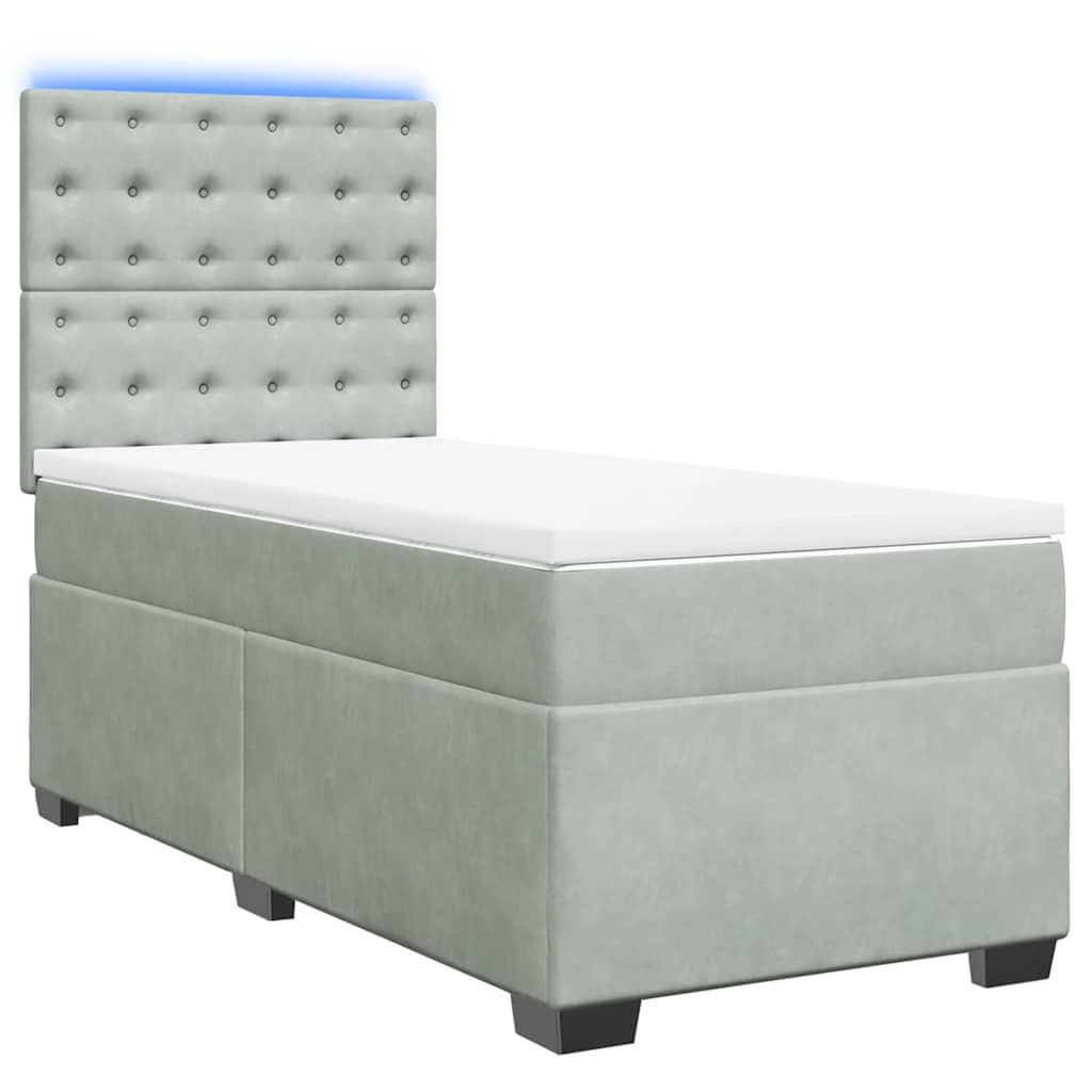 vidaXL Κρεβάτι Boxspring με Στρώμα Ανοιχτό Γκρι 100x200 εκ. Βελούδινο