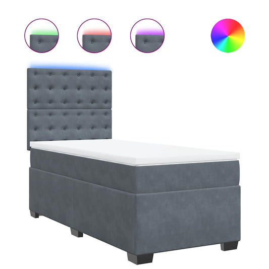vidaXL Κρεβάτι Boxspring με Στρώμα Σκούρο Γκρι 100x200 εκ. Βελούδινο