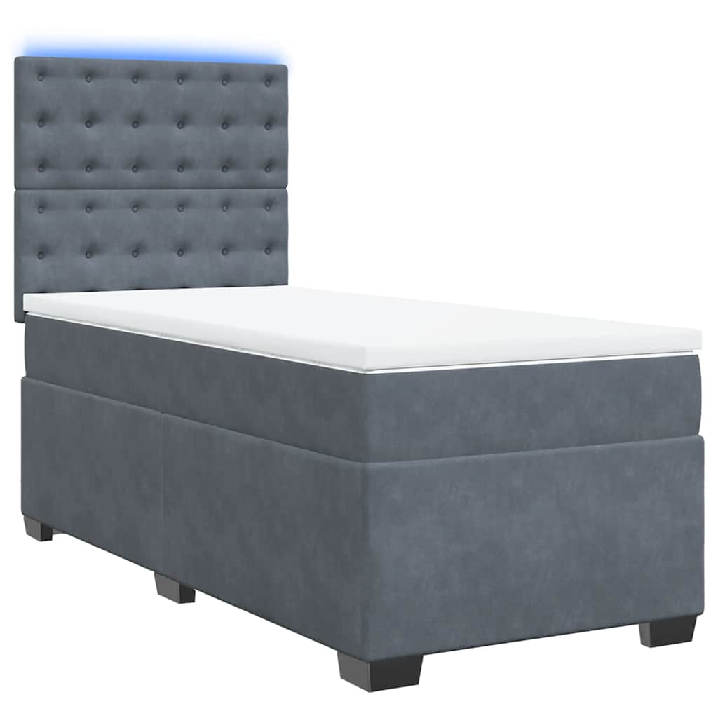 vidaXL Κρεβάτι Boxspring με Στρώμα Σκούρο Γκρι 100x200 εκ. Βελούδινο