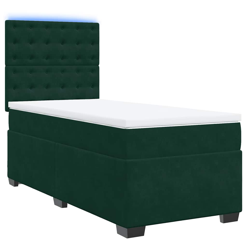vidaXL Κρεβάτι Boxspring με Στρώμα Σκούρο Πράσινο 100x200εκ. Βελούδινο