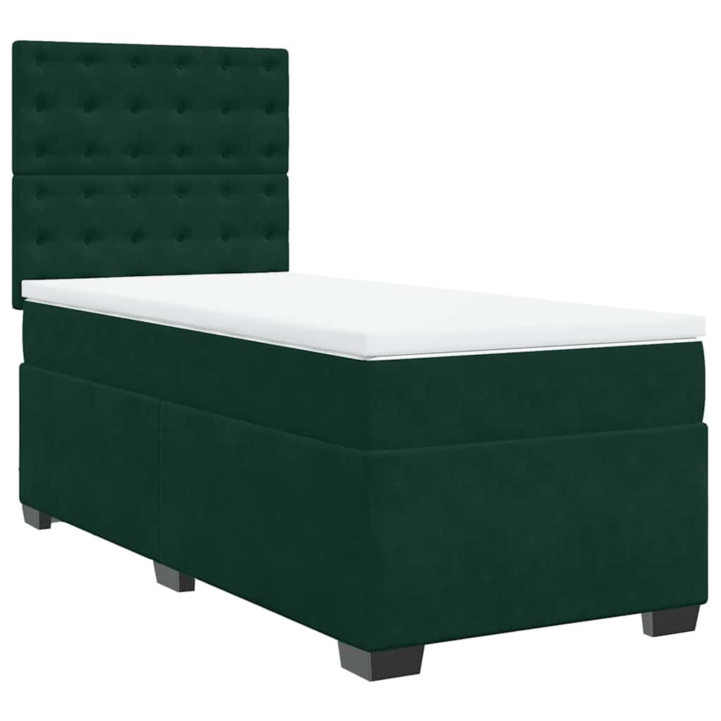 vidaXL Κρεβάτι Boxspring με Στρώμα Σκούρο Πράσινο 100x200εκ. Βελούδινο