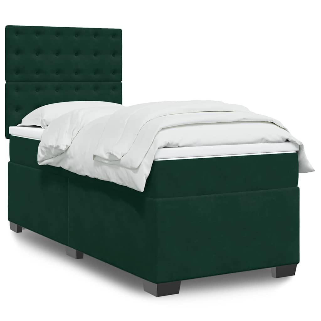 vidaXL Κρεβάτι Boxspring με Στρώμα Σκούρο Πράσινο 100x200εκ. Βελούδινο