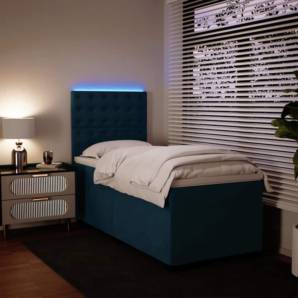 vidaXL Κρεβάτι Boxspring με Στρώμα Μπλε 100x200 εκ. Βελούδινο
