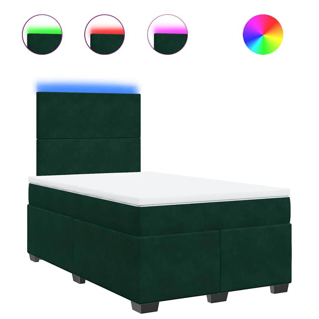 vidaXL Κρεβάτι Boxspring με Στρώμα Σκούρο Πράσινο 120x190εκ. Βελούδινο