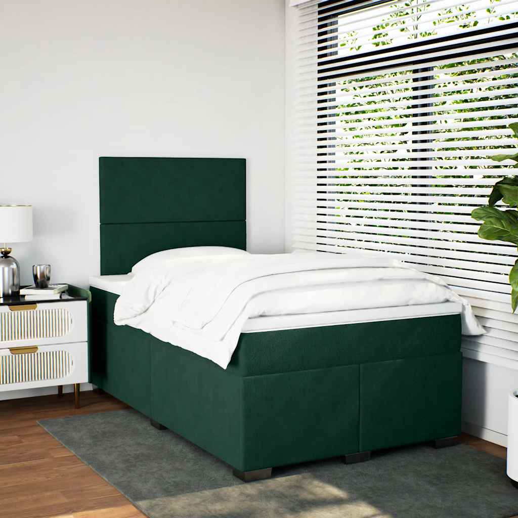vidaXL Κρεβάτι Boxspring με Στρώμα Σκούρο Πράσινο 120x190εκ. Βελούδινο