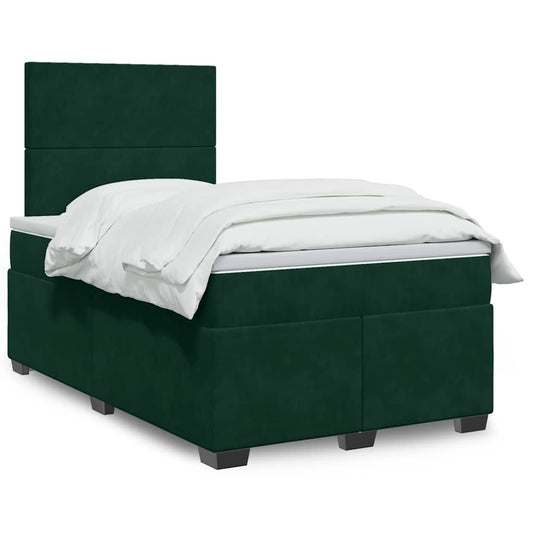 vidaXL Κρεβάτι Boxspring με Στρώμα Σκούρο Πράσινο 120x190εκ. Βελούδινο