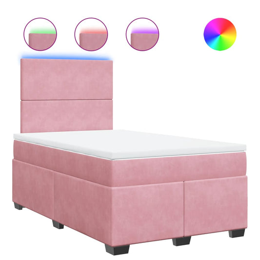 vidaXL Κρεβάτι Boxspring με Στρώμα Ροζ 120x190 εκ. Βελούδινο