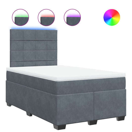 vidaXL Κρεβάτι Boxspring με Στρώμα Σκούρο Γκρι 120x190 εκ. Βελούδινο