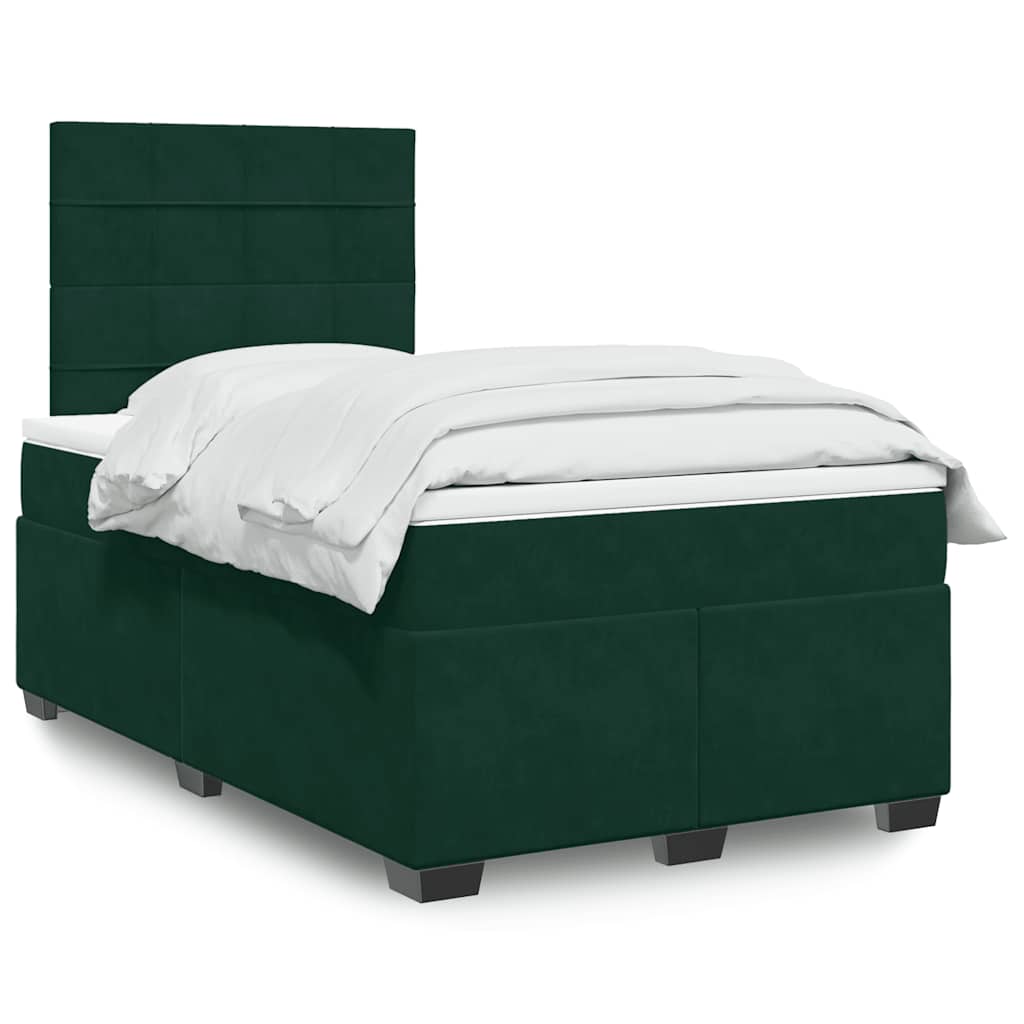 vidaXL Κρεβάτι Boxspring με Στρώμα Σκούρο Πράσινο 120x190εκ. Βελούδινο