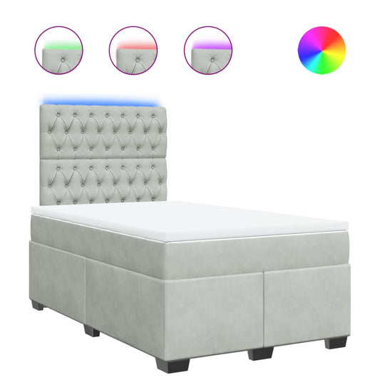 vidaXL Κρεβάτι Boxspring με Στρώμα Ανοιχτό Γκρι 120x190 εκ. Βελούδινο