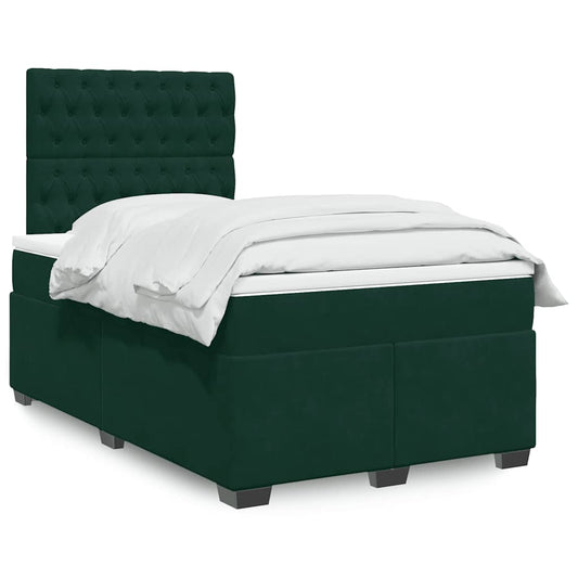 vidaXL Κρεβάτι Boxspring με Στρώμα Σκούρο Πράσινο 120x190εκ. Βελούδινο