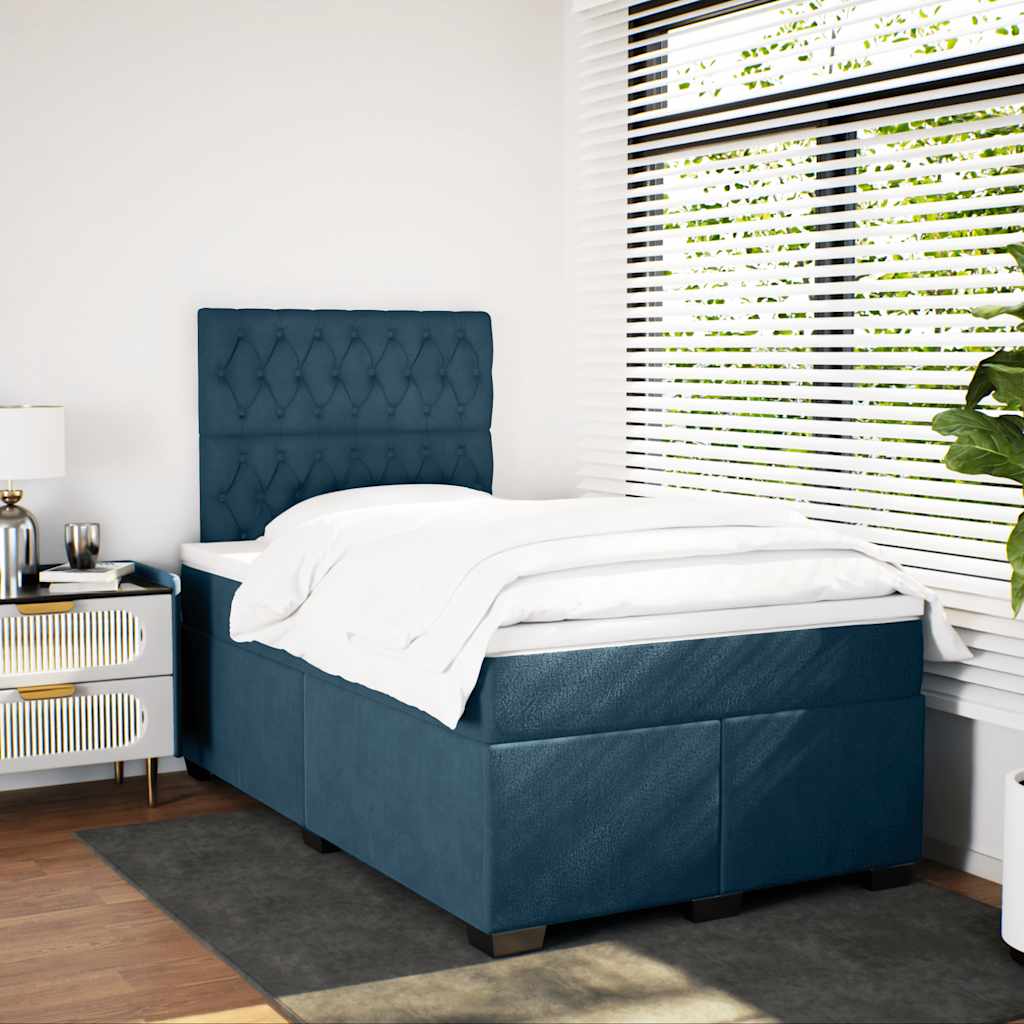 vidaXL Κρεβάτι Boxspring με Στρώμα Μπλε 120x190 εκ. Βελούδινο