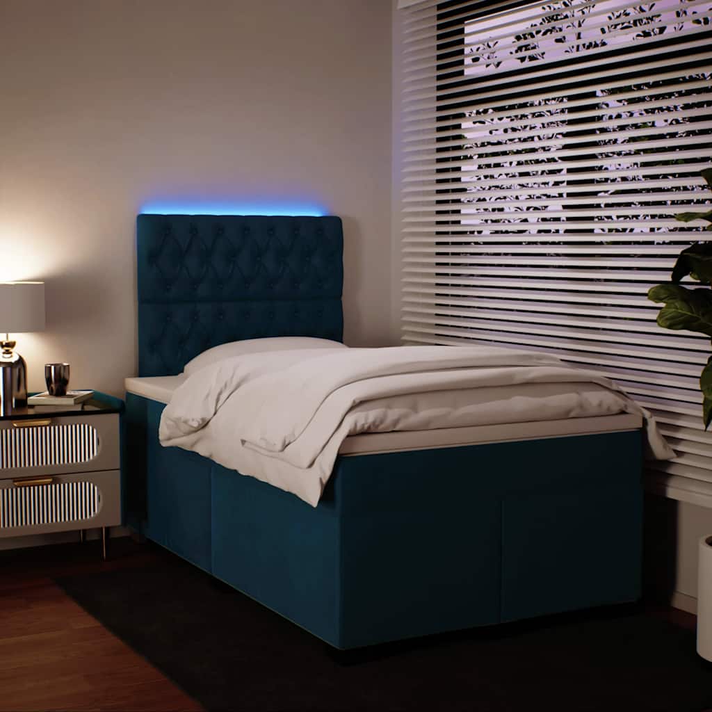 vidaXL Κρεβάτι Boxspring με Στρώμα Μπλε 120x190 εκ. Βελούδινο