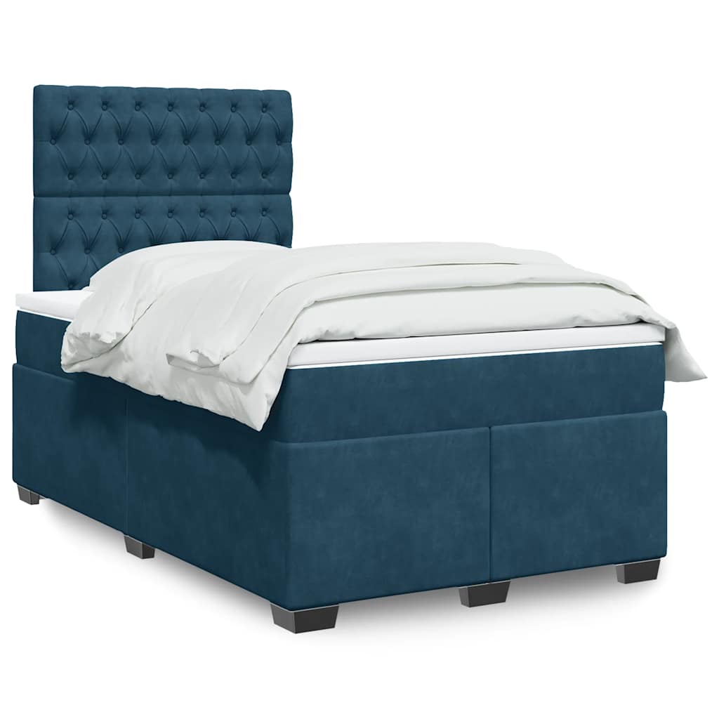 vidaXL Κρεβάτι Boxspring με Στρώμα Μπλε 120x190 εκ. Βελούδινο