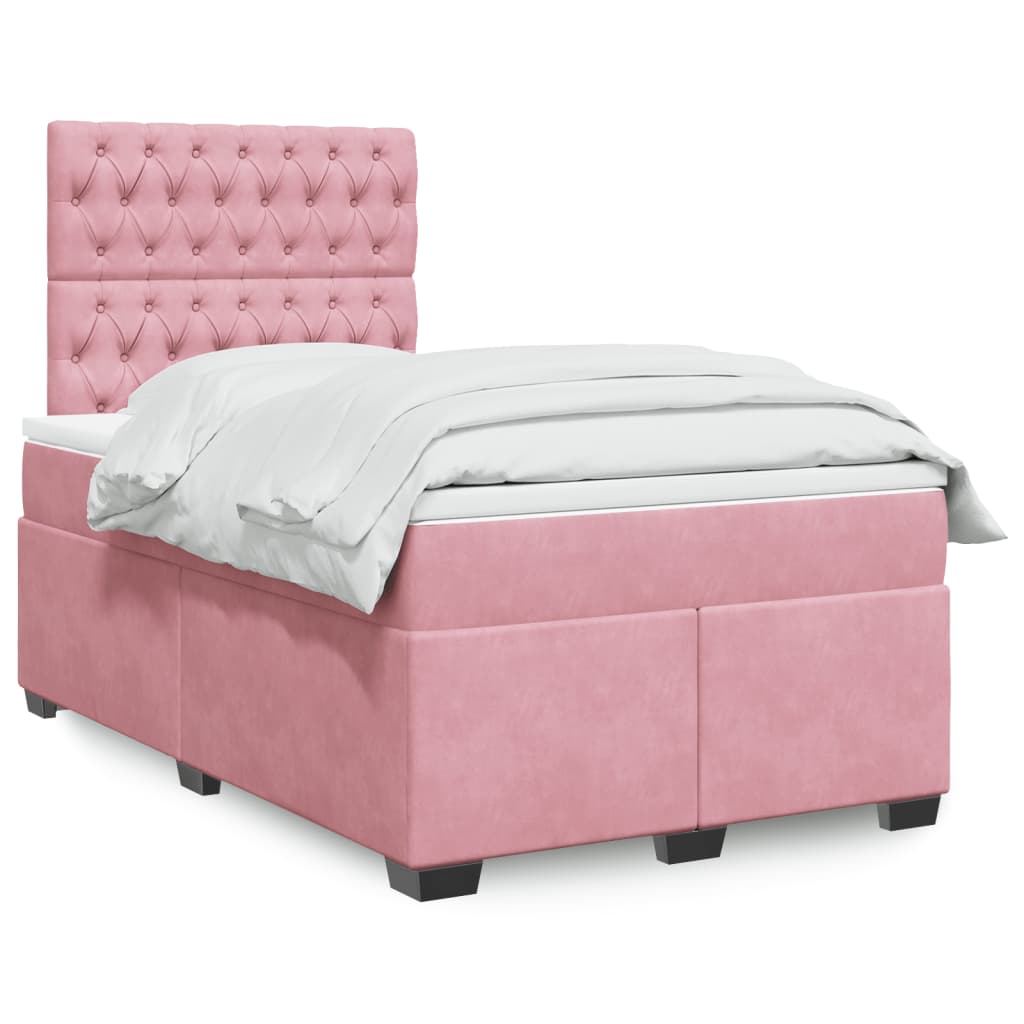 vidaXL Κρεβάτι Boxspring με Στρώμα Ροζ 120x190 εκ. Βελούδινο