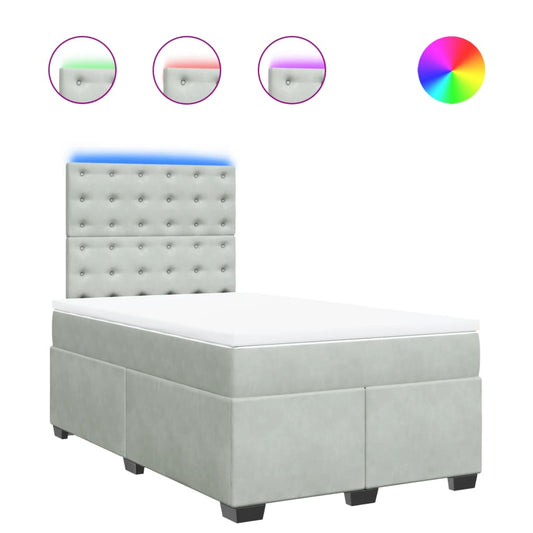 vidaXL Κρεβάτι Boxspring με Στρώμα Ανοιχτό Γκρι 120x190 εκ. Βελούδινο