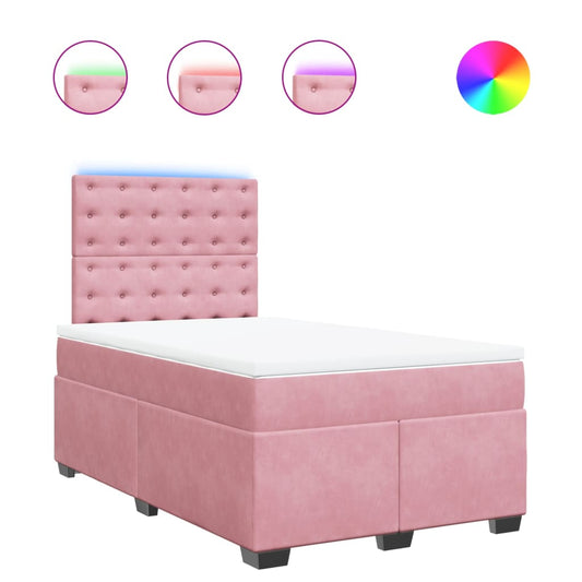 vidaXL Κρεβάτι Boxspring με Στρώμα Ροζ 120x190 εκ. Βελούδινο