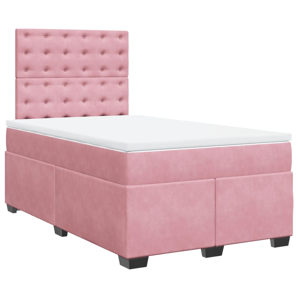 vidaXL Κρεβάτι Boxspring με Στρώμα Ροζ 120x190 εκ. Βελούδινο