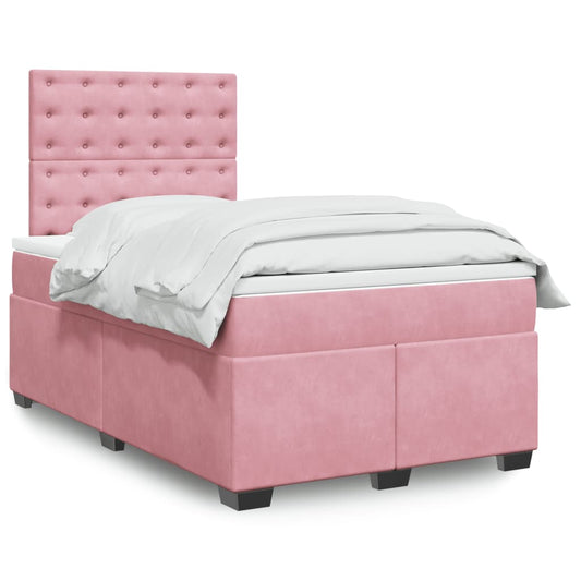 vidaXL Κρεβάτι Boxspring με Στρώμα Ροζ 120x190 εκ. Βελούδινο