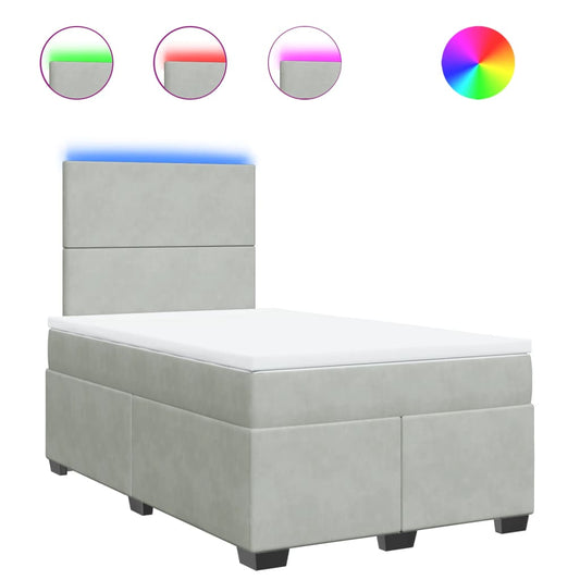 vidaXL Κρεβάτι Boxspring με Στρώμα Ανοιχτό Γκρι 120x200 εκ. Βελούδινο