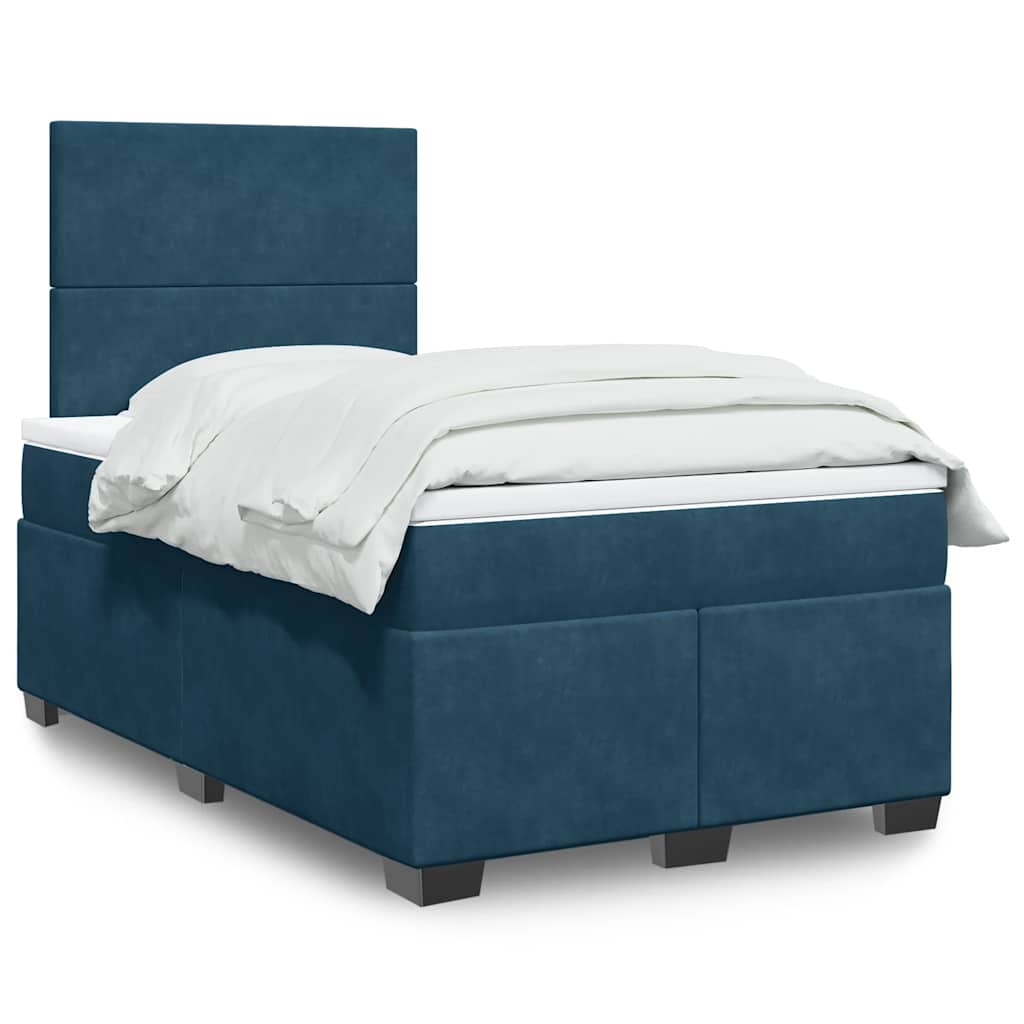 vidaXL Κρεβάτι Boxspring με Στρώμα Μπλε 120x200 εκ. Βελούδινο