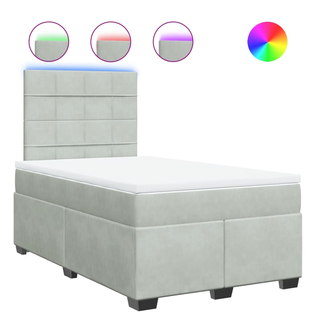 vidaXL Κρεβάτι Boxspring με Στρώμα Ανοιχτό Γκρι 120x200 εκ. Βελούδινο