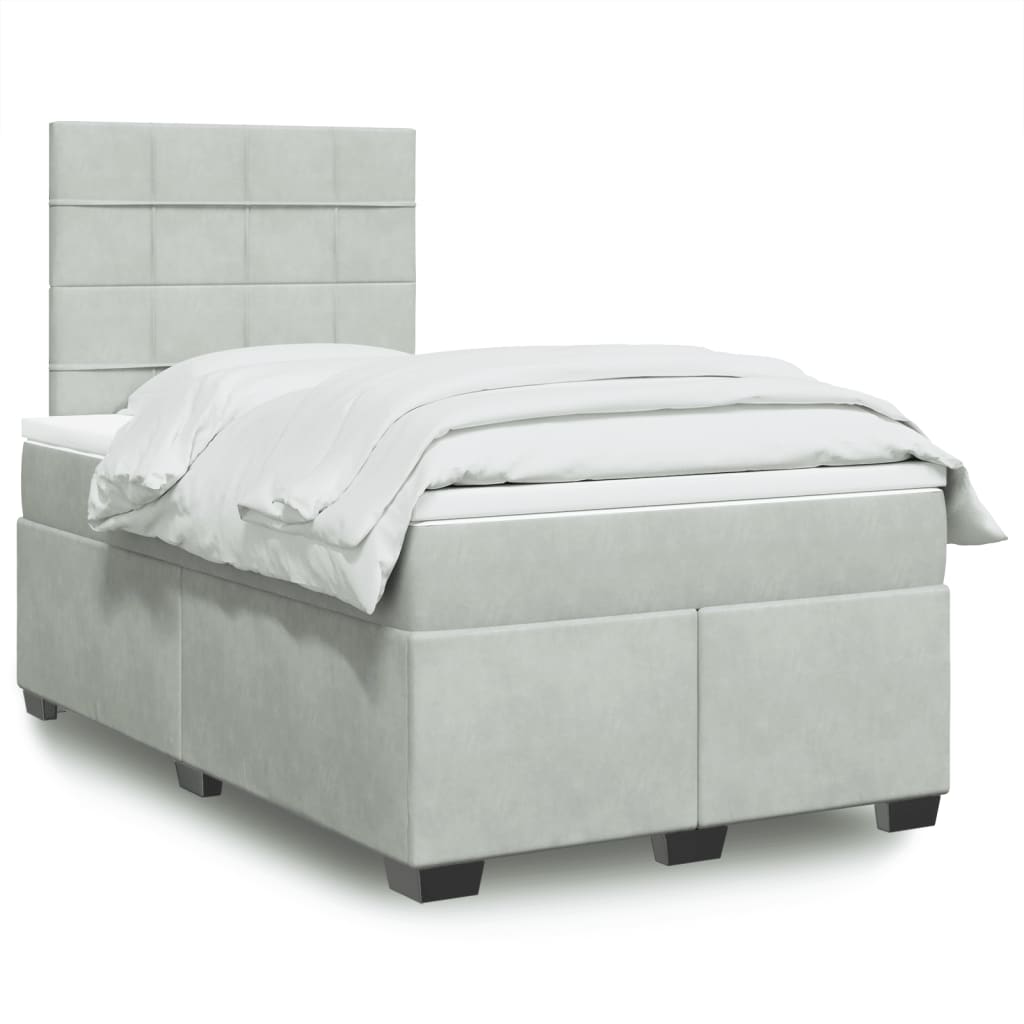 vidaXL Κρεβάτι Boxspring με Στρώμα Ανοιχτό Γκρι 120x200 εκ. Βελούδινο