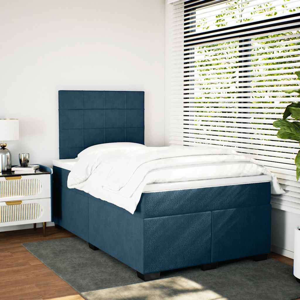 vidaXL Κρεβάτι Boxspring με Στρώμα Μπλε 120x200 εκ. Βελούδινο