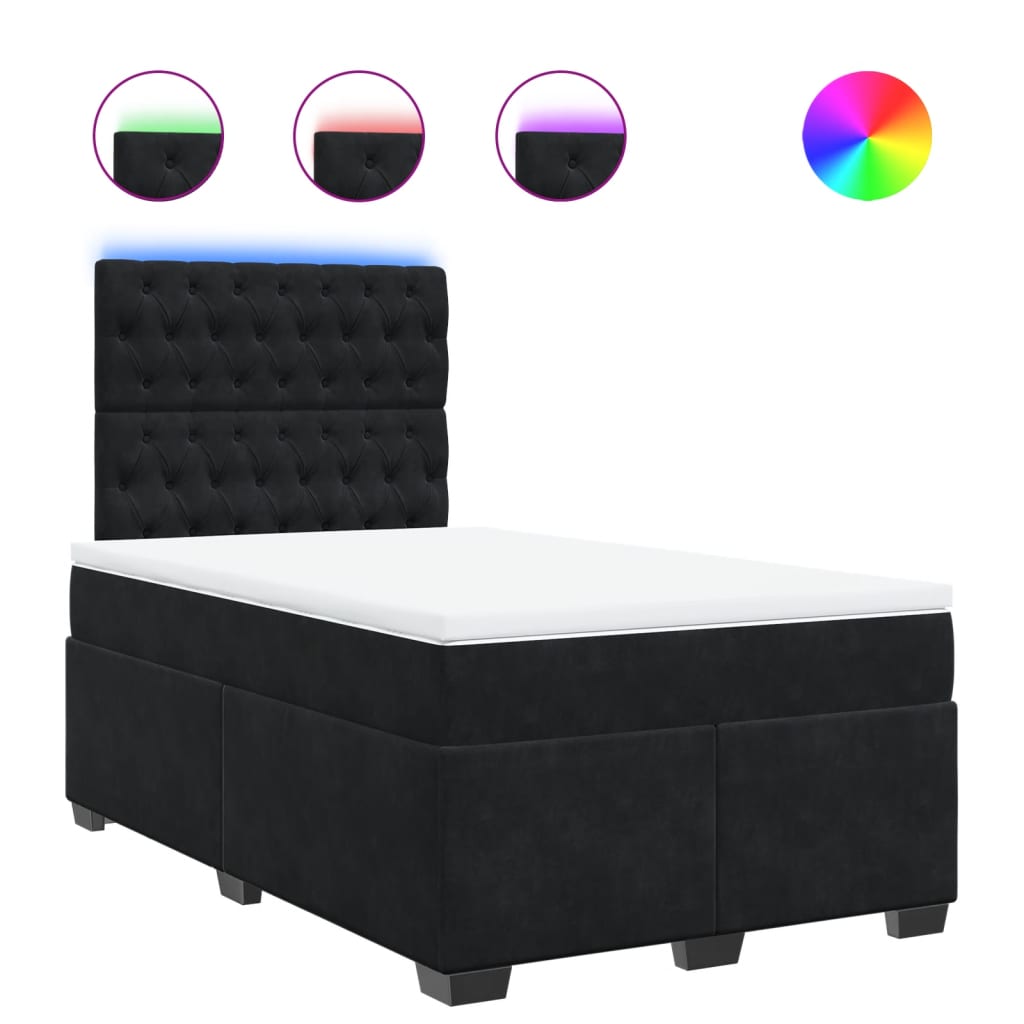 vidaXL Κρεβάτι Boxspring με Στρώμα Μαύρο 120 x 200 εκ. Βελούδινο