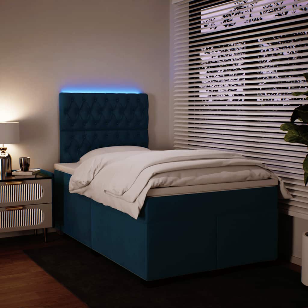 vidaXL Κρεβάτι Boxspring με Στρώμα Μπλε 120x200 εκ. Βελούδινο