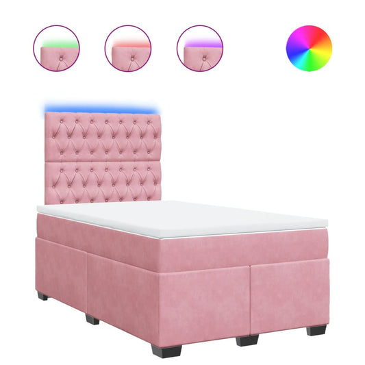 vidaXL Κρεβάτι Boxspring με Στρώμα Ροζ 120x200 εκ. Βελούδινο