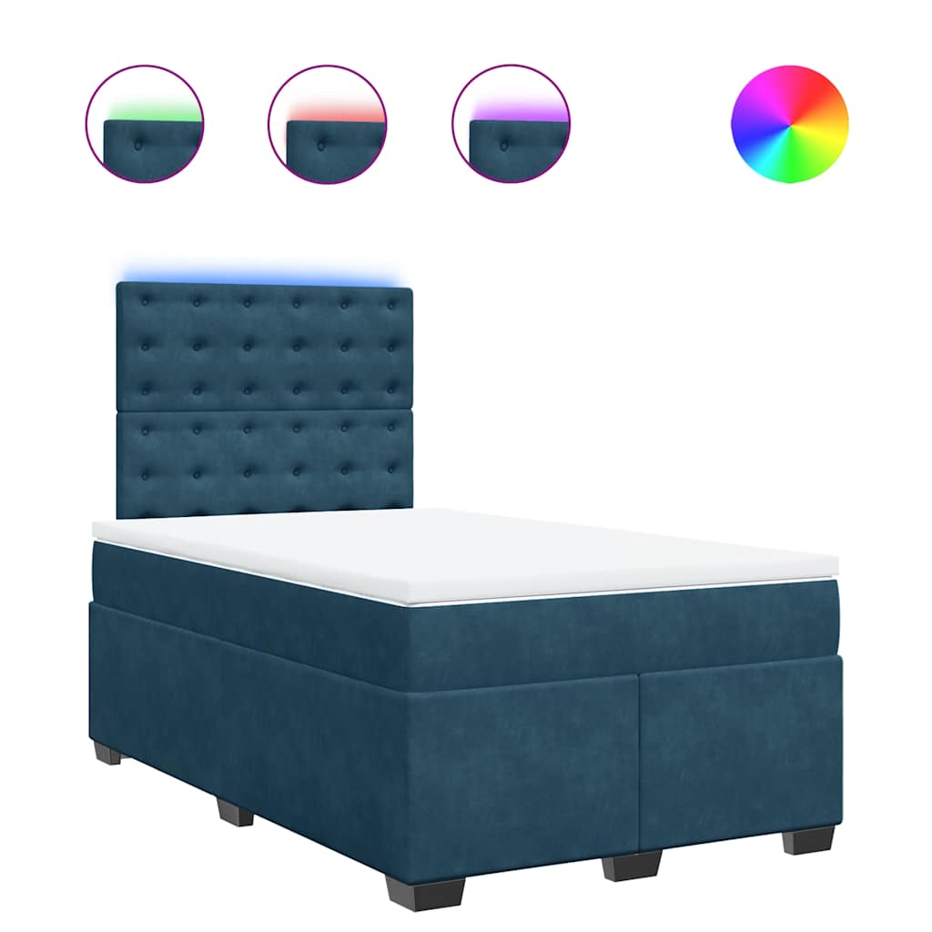 vidaXL Κρεβάτι Boxspring με Στρώμα Μπλε 120x200 εκ. Βελούδινο