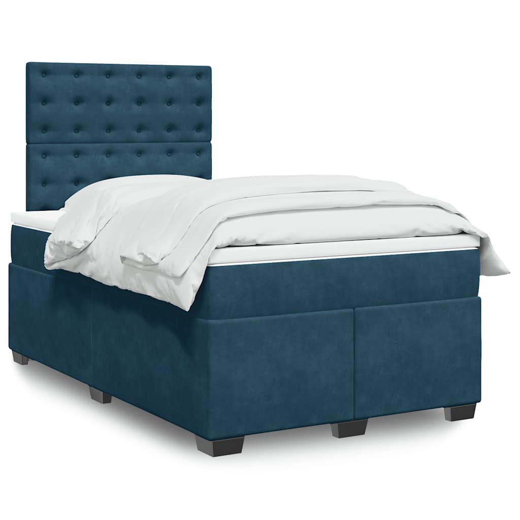 vidaXL Κρεβάτι Boxspring με Στρώμα Μπλε 120x200 εκ. Βελούδινο