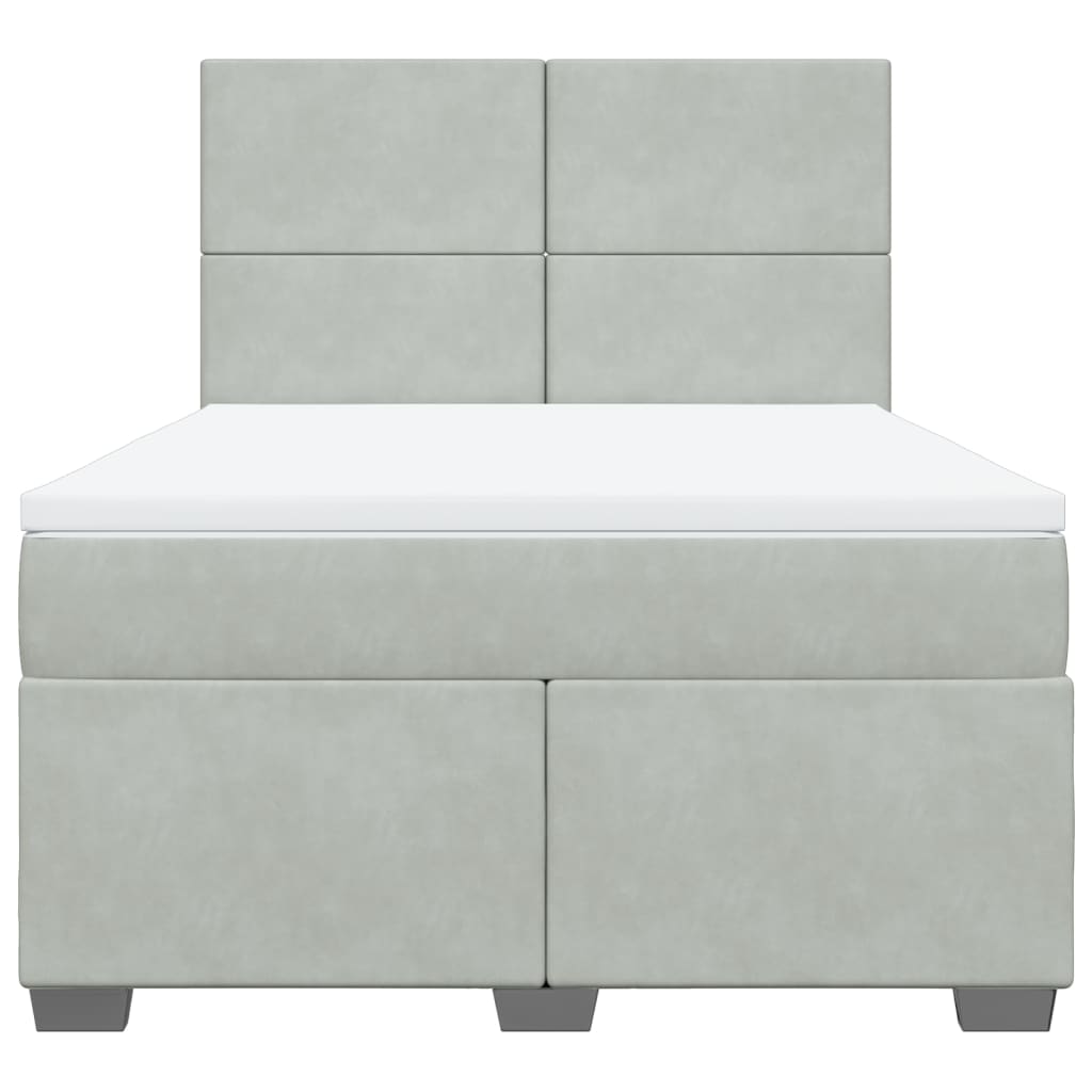 vidaXL Κρεβάτι Boxspring με Στρώμα Ανοιχτό Γκρι 140x190 εκ. Βελούδινο