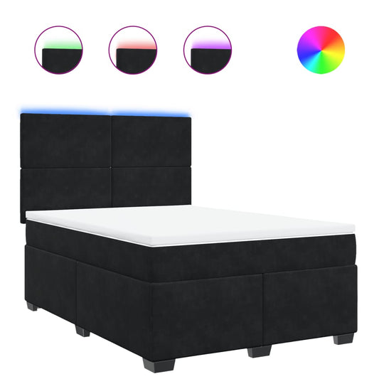 vidaXL Κρεβάτι Boxspring με Στρώμα Μαύρο 140x190 εκ. Βελούδινο