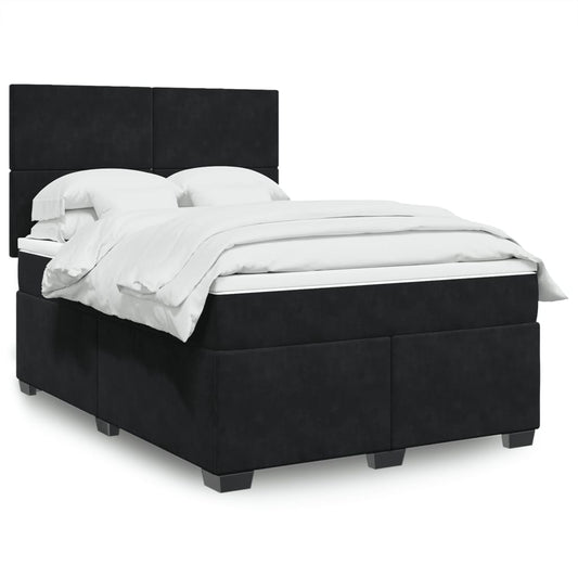 vidaXL Κρεβάτι Boxspring με Στρώμα Μαύρο 140x190 εκ. Βελούδινο