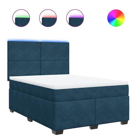 vidaXL Κρεβάτι Boxspring με Στρώμα Μπλε 140x190 εκ. Βελούδινο