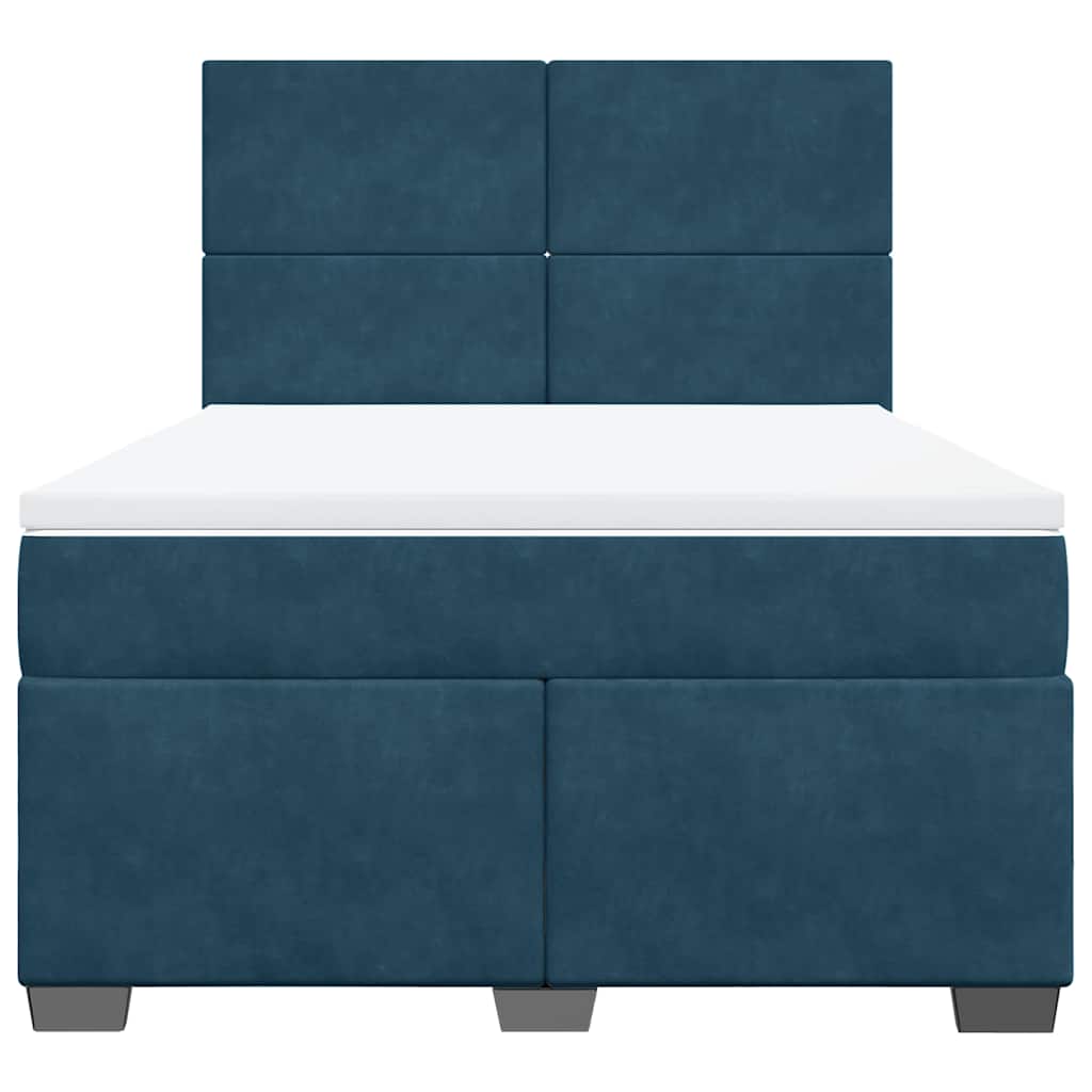 vidaXL Κρεβάτι Boxspring με Στρώμα Μπλε 140x190 εκ. Βελούδινο