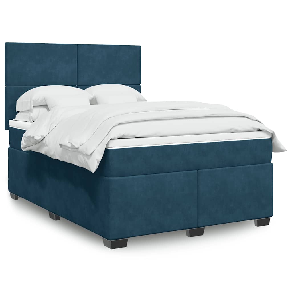 vidaXL Κρεβάτι Boxspring με Στρώμα Μπλε 140x190 εκ. Βελούδινο