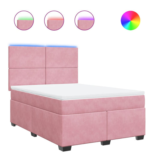 vidaXL Κρεβάτι Boxspring με Στρώμα Ροζ 140x190 εκ. Βελούδινο