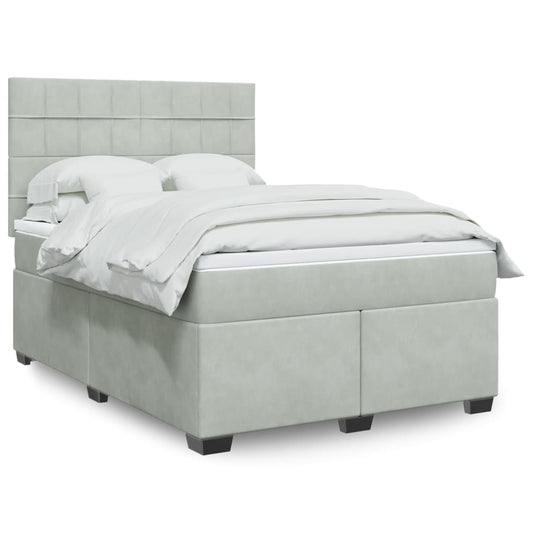 vidaXL Κρεβάτι Boxspring με Στρώμα Ανοιχτό Γκρι 140x190 εκ. Βελούδινο