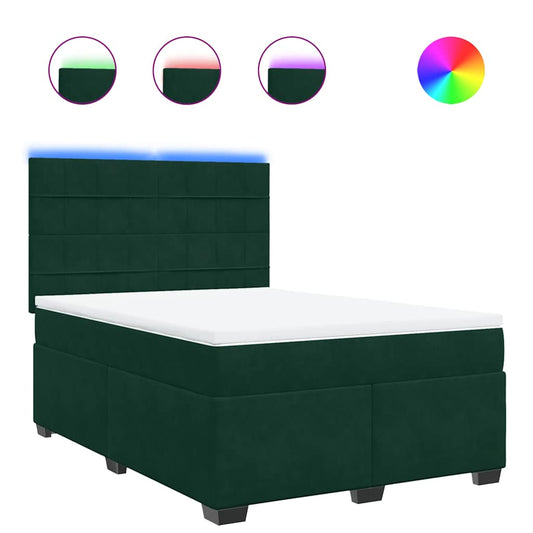 vidaXL Κρεβάτι Boxspring με Στρώμα Σκούρο Πράσινο 140x190εκ. Βελούδινο
