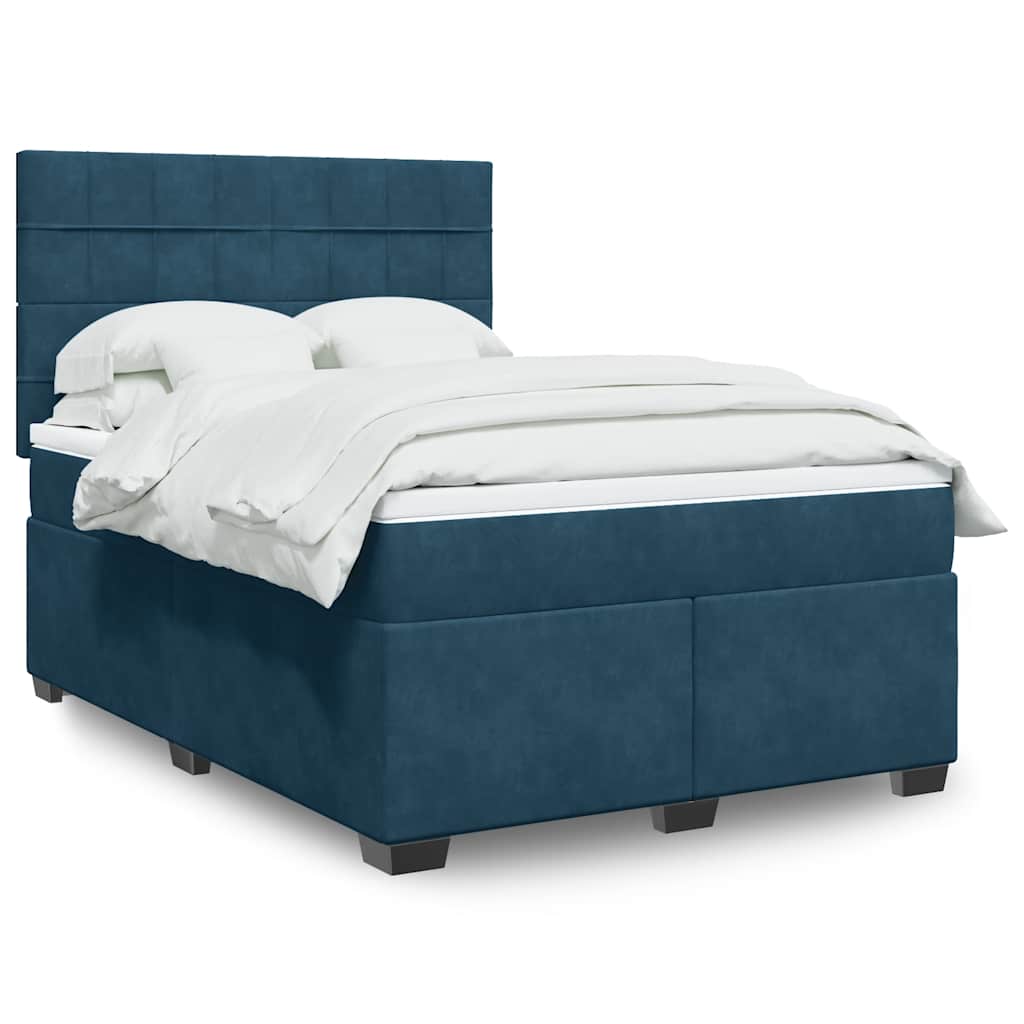 vidaXL Κρεβάτι Boxspring με Στρώμα Μπλε 140x190 εκ. Βελούδινο