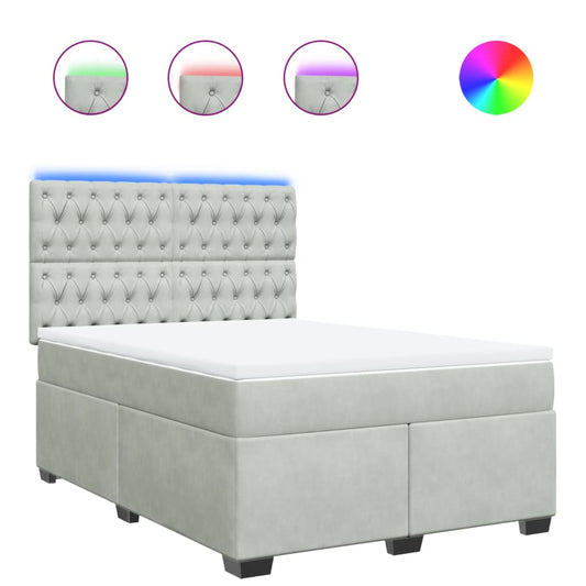 vidaXL Κρεβάτι Boxspring με Στρώμα Ανοιχτό Γκρι 140x190 εκ. Βελούδινο